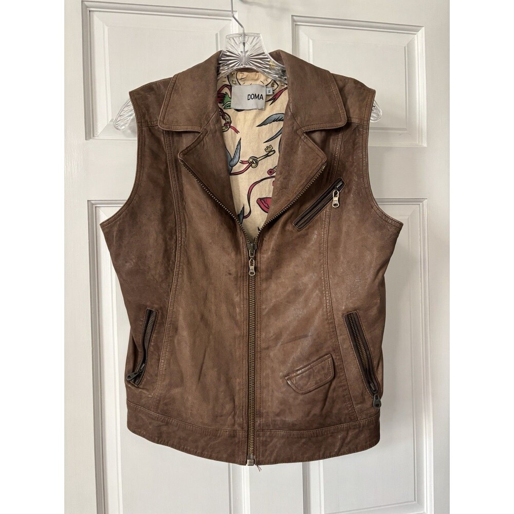Vintage Doma Brown Leather Vest Size Small